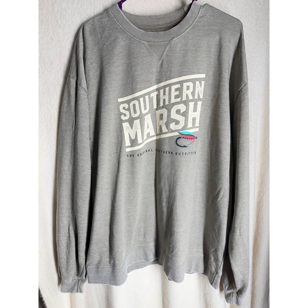Southern Marsh Seawash Sweatshirt Mens XL Gray Fly Fishing Graphic Pullover